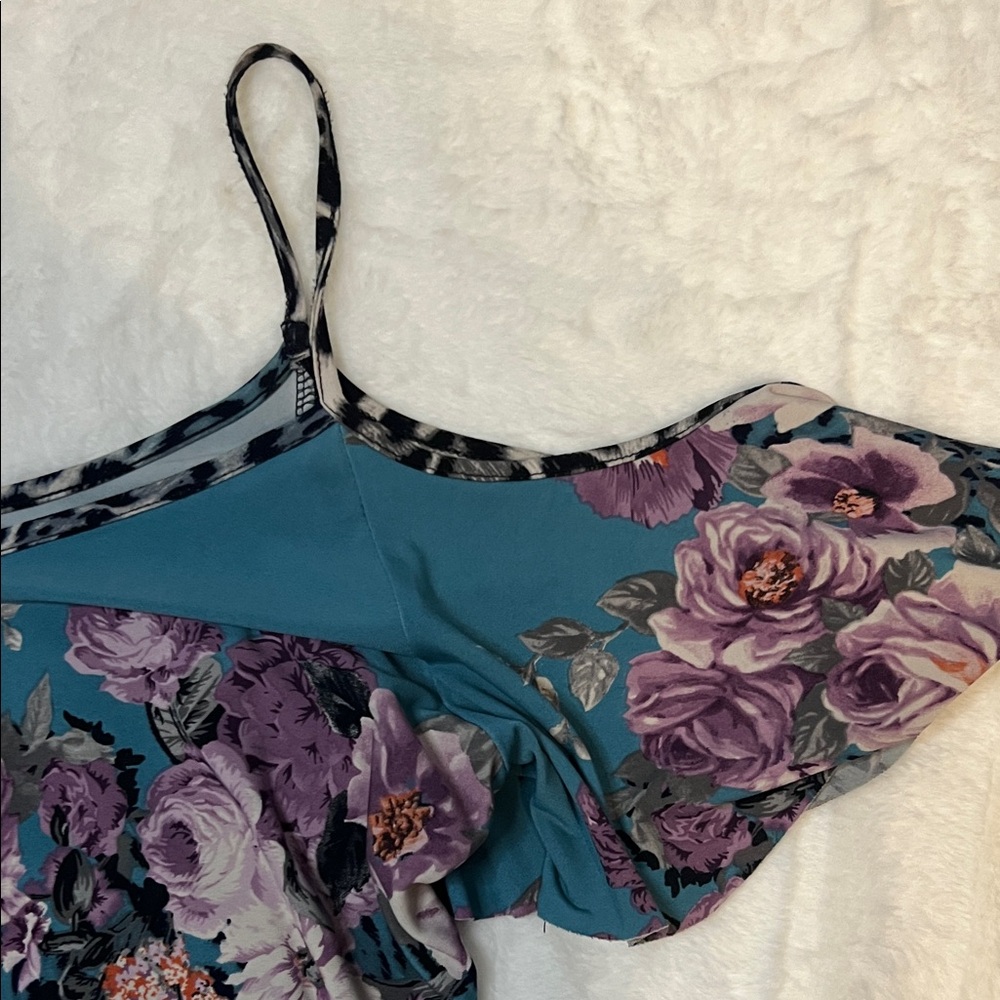 VENUS Teal and Purple Floral Leopard Mini Dress - Picture 6 of 7
